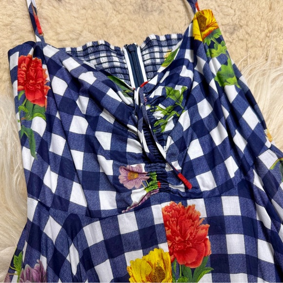 Cara Cara Gingham Floral Blue Check Dress - Picture 6 of 10